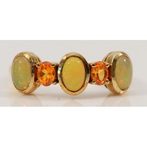 25 - A 9ct gold opal and citrine dress ring, N 1/2, 2.5g