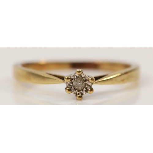 29 - A 9ct gold vintage diamond solitaire ring, M 1/2, 1.6g