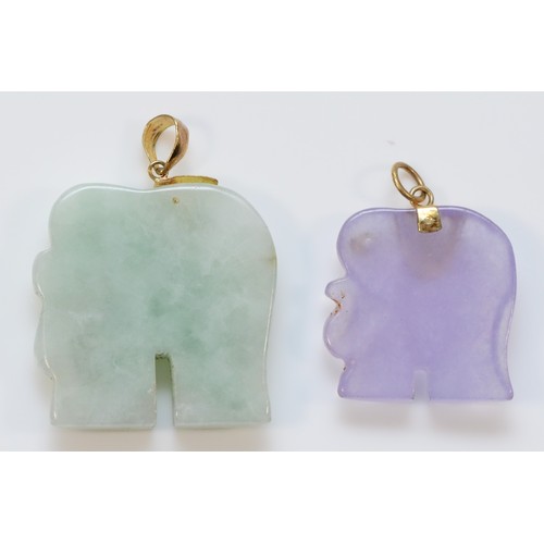 36 - Two 9ct gold jade elephant pendants, 11.2g