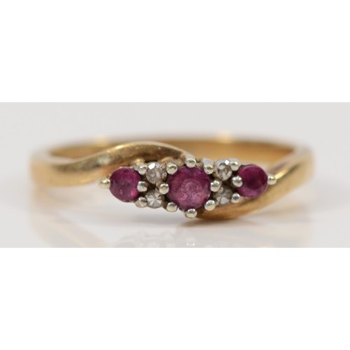 70 - A 9ct gold ruby and diamond ring, claw set, N, 2.3g