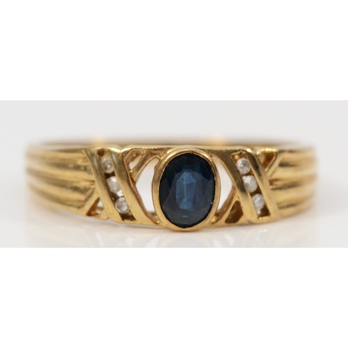 79 - A 9ct gold sapphire and diamond dress ring, P, 1.9g