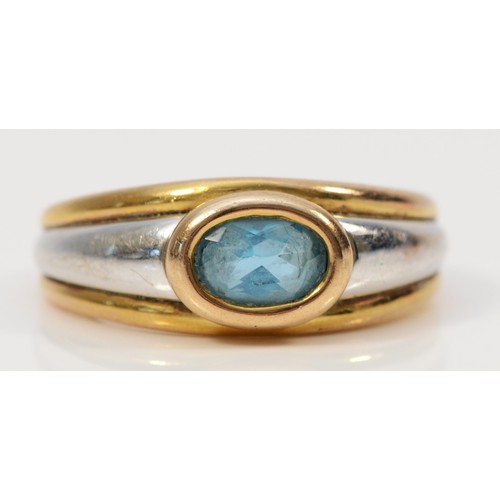 81 - A 9ct gold blue topaz dress ring, R, 4.2g