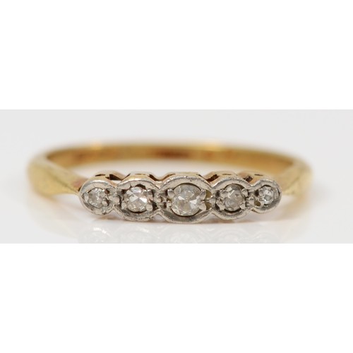 87 - An 18ct gold vintage single cut diamond five stone eternity ring, L 1/2, 2.1g