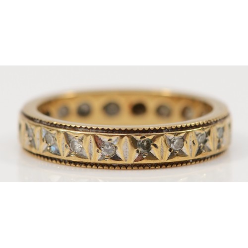 111 - A 9ct gold vintage diamond set full eternity ring, J 1/2, 3.1g