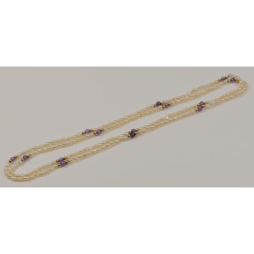 114 - A 9ct gold amethyst and pearl necklace, 13.8g