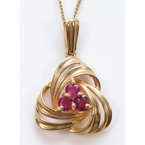 133 - A 9ct gold ruby pendant with necklace, 13mm pendant, 2.1g