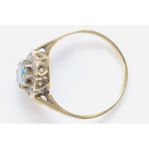 146 - A 9ct gold blue gemstone and diamond cluster ring, L 1/2, 1.9g