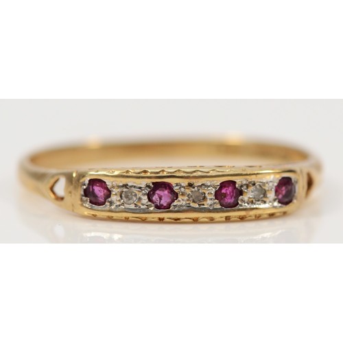 325 - A 9ct gold ruby and diamond eternity ring, S, 1.4g