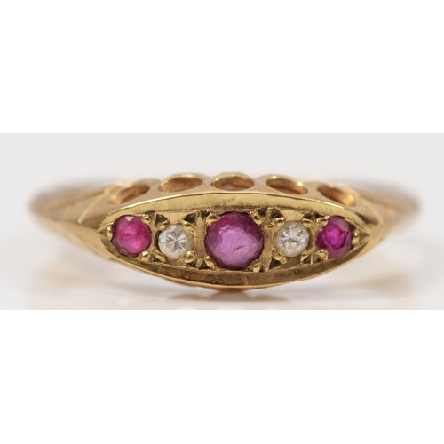 335 - A 9ct gold ruby and diamond ring, L, 1.4g