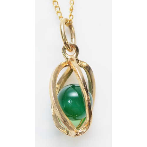 348 - A 9ct gold green gemstone pendant with necklace, 2.4g