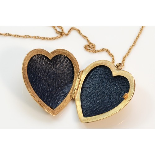 359 - A 9ct gold diamond set heart shaped locket with necklace, 20mm heart, 3.6g