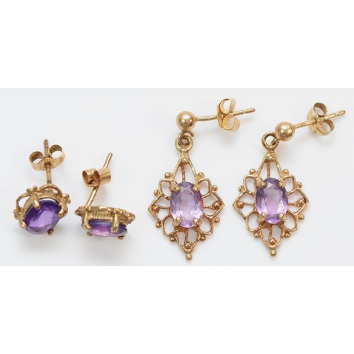 361 - Two pairs of 9ct gold amethyst earrings, 3g