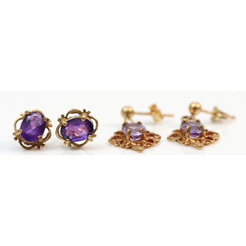 361 - Two pairs of 9ct gold amethyst earrings, 3g