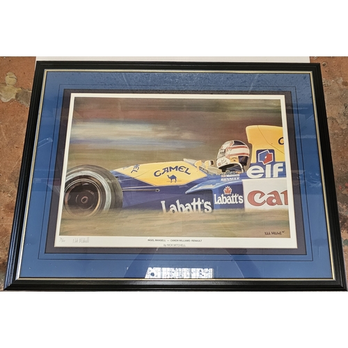 55 - Nigel Mansell by Nick Mitchel, a limited edition print. signed by the artist, 34/500, framed, 77 x 5... 