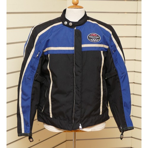 65 - Triumph Motorcycles Company; an all seasons sheltech motorcycle jacket, blue and black with removabl... 