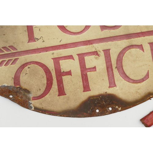 80 - A double-sided Post Office directional enamel sign, of oval form with red lettering on a cream groun... 