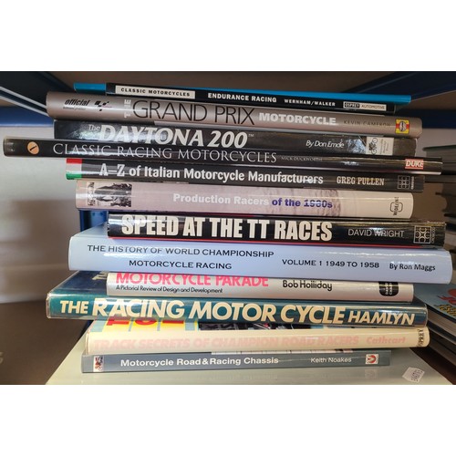 13 - A collection of motorcycle racing hardback books, titles to include; 'Speed At The TT Races by David... 