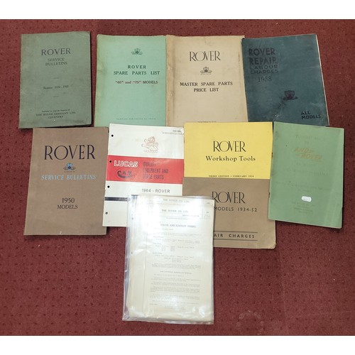 24 - A collection of early Rover car related books, to include spare parts/price lists, service bulletins... 