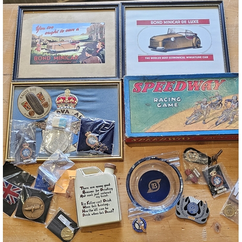 47C - Various car badges, including rally badges and other ephemera