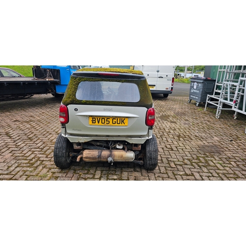 2 - 2005 Smart soft top, 698cc. Registration number BV05 GUK.
Sold as seen, spares or repair. The buyer ... 