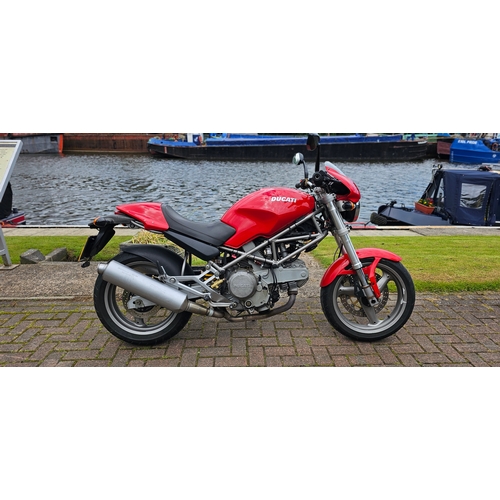 2001 Ducati Monster 400. Registration number X506 SCY. Frame number ZDMM300AA1B 022141. Engine number ZDM400A2C 003823.
Sold with the V5C, MOT until October 2024, two keys, Ducati Owners Club dating certificate, original speedo and various receipts.
The first generation Monster was made available three models, the M600, M750, and M900, where the numbers indicated the engine size from 1996. 
In addition to the three models, the Italian motorcycle maker launched a smaller 400cc version for specific markets with high taxes or license systems for larger displacement or powerful motorcycles. It was mainly intended for the Italian, Japanese, and Singaporean markets but later was exported to others, including Thailand, Taiwan, Indonesia, and the Philippines.
SCY was imported into the UK in 2022 and sold to our vendor by DK Motorcycles of Newcastle - under - Lyme with 11,310 KM on the clock, he changed it to a MPH speedo and it has now covered another 1700 miles. He also changed the timing belt.