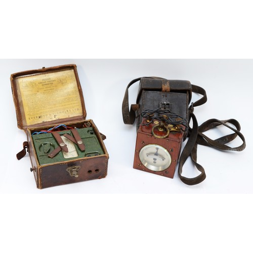 21 - An early 20th century Megger circuit testing ohmmeter, green bakelite case with original leather car... 