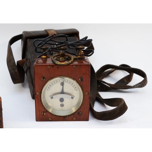 21 - An early 20th century Megger circuit testing ohmmeter, green bakelite case with original leather car... 