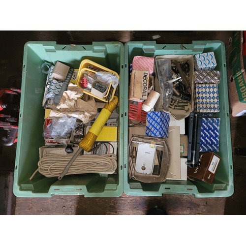 43 - 2 x large plastic containers containing consumables to include screws, nails and wall plugs.