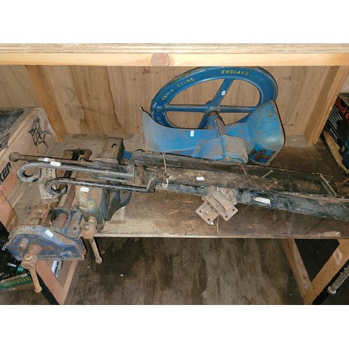 49 - 2 x Record bench vice, 4 x large locking shoot bolts, 1 x large metal hinge, also Hunt and Co bench ... 