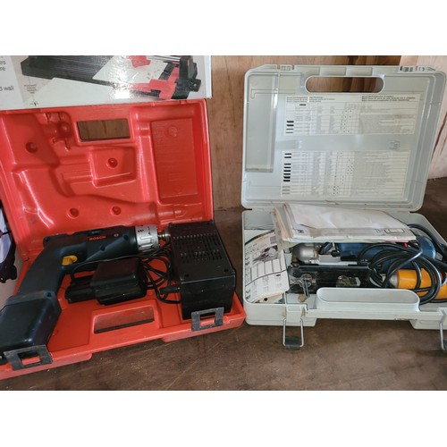 53 - Mitre saw, Bosch jigsaw and a hand tile cutter.