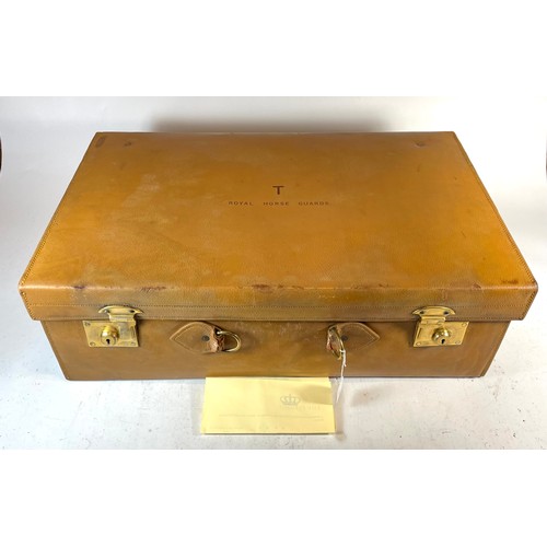 432 - A Royal Horse Guards leather trunk, early 20th century, stamped to the top 