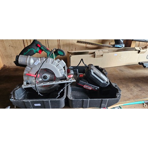 36 - Electrical tools to include Performance hammer drill and a Parkside router. (6)