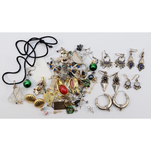 1 - Five pairs of silver and gemstone set ear rings and other costume jewellery ear rings