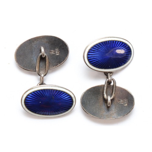 8 - Marius Hammer, a Norwegian 930 silver and guilloche enamel pair of oval cufflinks, 10gm