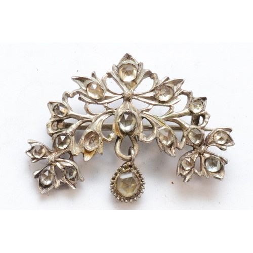 10 - A 19th century Iberian Peninsula silver and white stone brooch, 36mm, 7gm