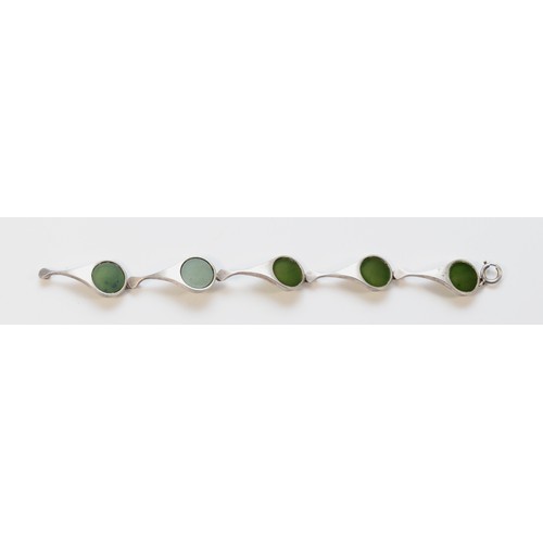 21 - An 835 silver and nephrite panel link bracelet, 18.5cm, 20gm