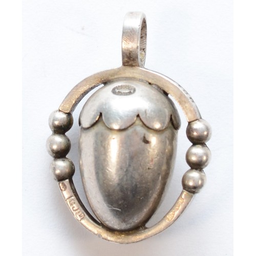 25 - Georg Jensen, a silver Acorn pendant, design 188, London import marks 1970, 23mm, 10gm