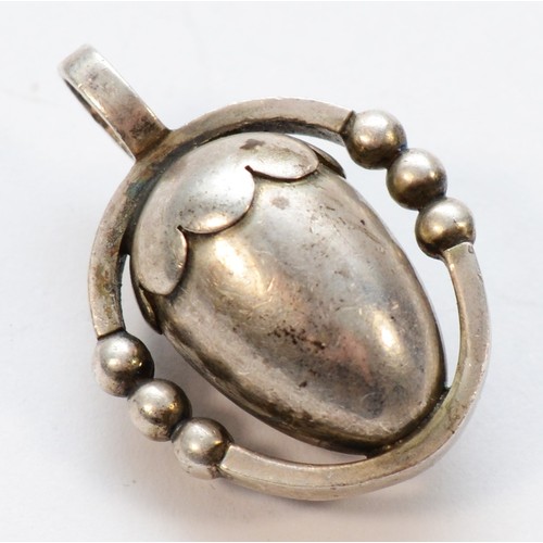 25 - Georg Jensen, a silver Acorn pendant, design 188, London import marks 1970, 23mm, 10gm