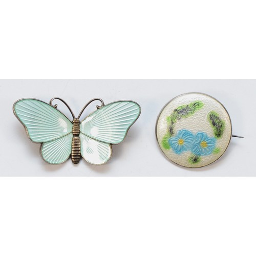 40 - Ivor Holth, a Norwegian silver and enamel butterfly brooch, 40mm and another by the same, 11gm