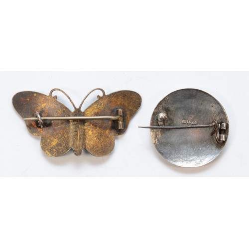 40 - Ivor Holth, a Norwegian silver and enamel butterfly brooch, 40mm and another by the same, 11gm