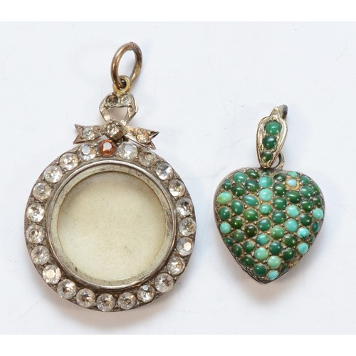 47 - A Victorian silver and turquoise pave set heart pendant, 30mm overall and an Edwardian silver gilt a... 