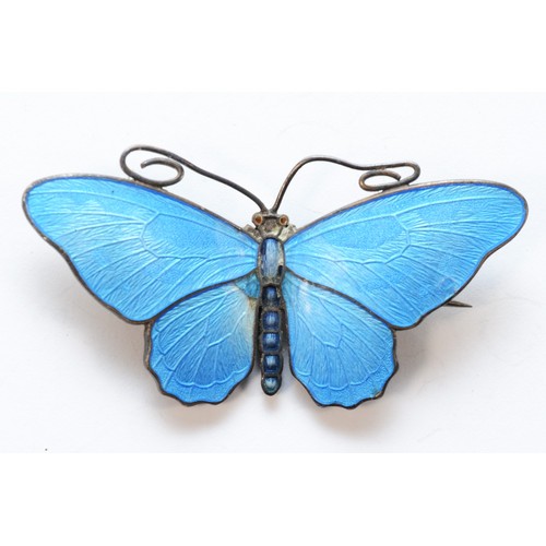 51 - Marius Hammer, a Norwegian silver and enamel butterfly brooch, 52mm, 11gm, damage to thorax and bott... 