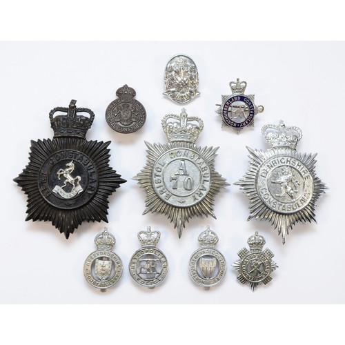 72 - Ten mixed county Police hat badges