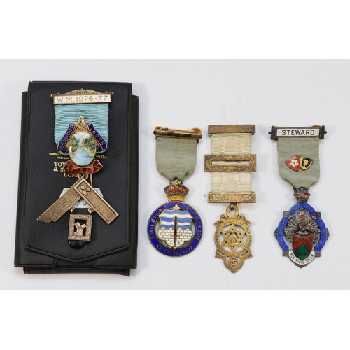 77 - Four silver and enamel Masonic jewels, including Glenwood Lodge, 92gm