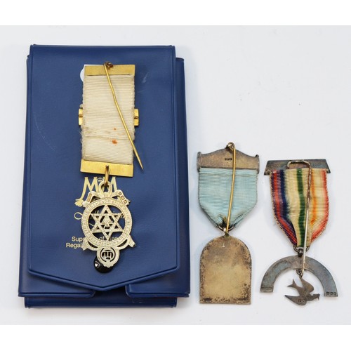 79 - Three silver and enamel Masonic Jewels, including Rose of Hampshire Lodge, 50gm