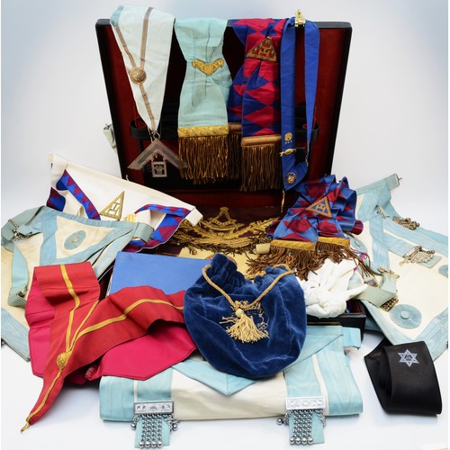 80 - A collection of various Masonic apron and collars