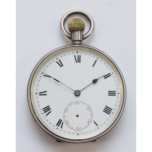 112 - Lanco, a silver open face keyless wind pocket watch, 48mm, lacking seconds hand, working when catalo... 