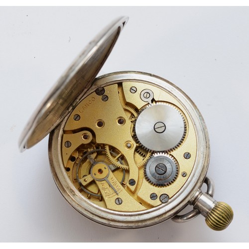 112 - Lanco, a silver open face keyless wind pocket watch, 48mm, lacking seconds hand, working when catalo... 