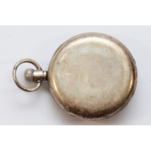 113 - A silver keyless wind half hunter pocket watch, Birmingham 1923, 49mm, working when catalogued