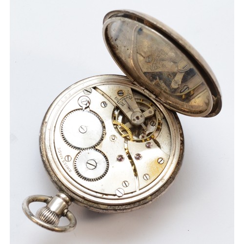 113 - A silver keyless wind half hunter pocket watch, Birmingham 1923, 49mm, working when catalogued